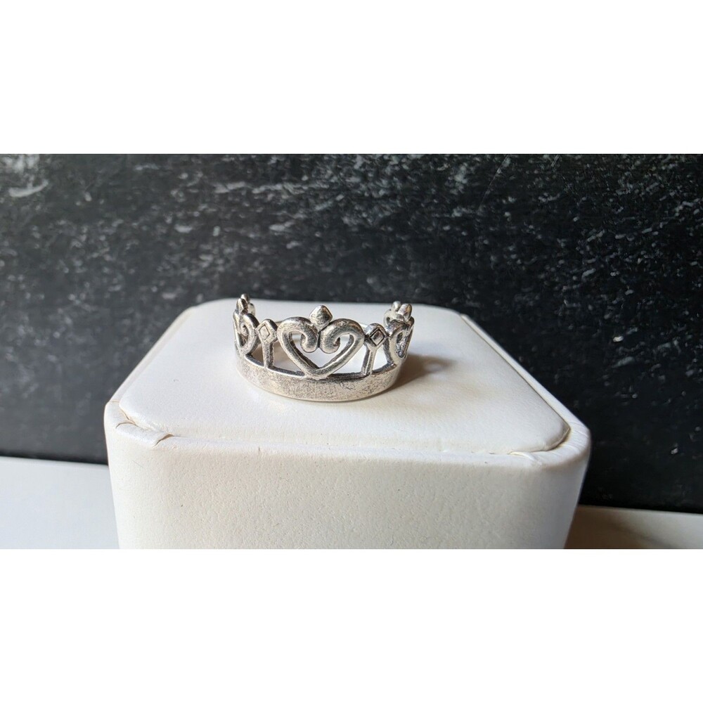 925 Sterling Silver Heart Crown Ring, Size US 6.75 Vintage